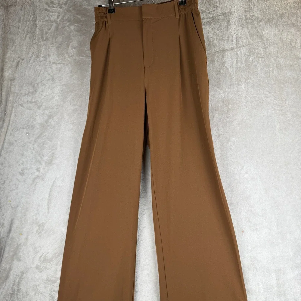 Alo Yoga Pursuit Trouser Brown Toasted Almond Wide Leg Pleated Pants Women small